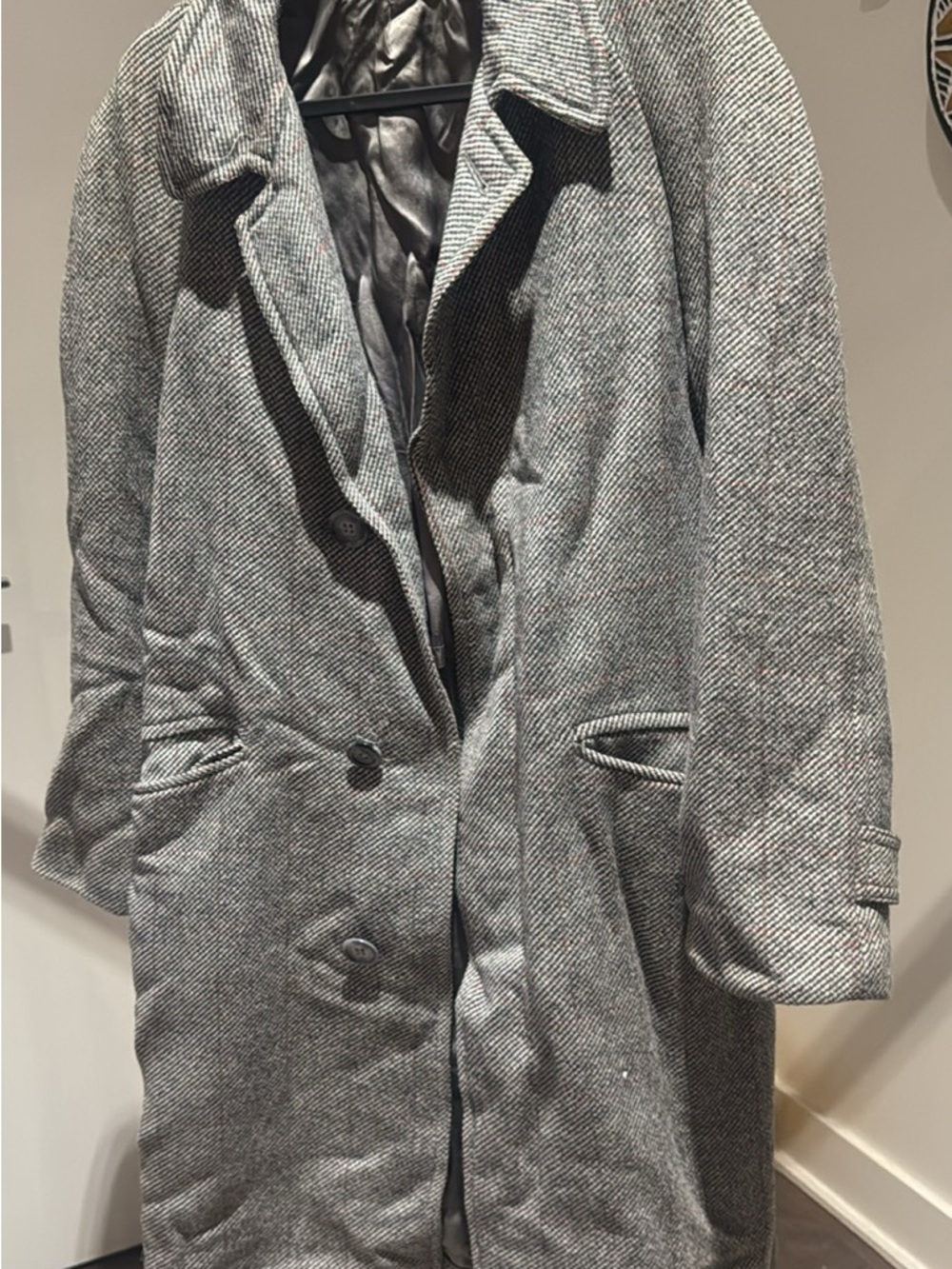 Womens Gray Herringbone Long Coat